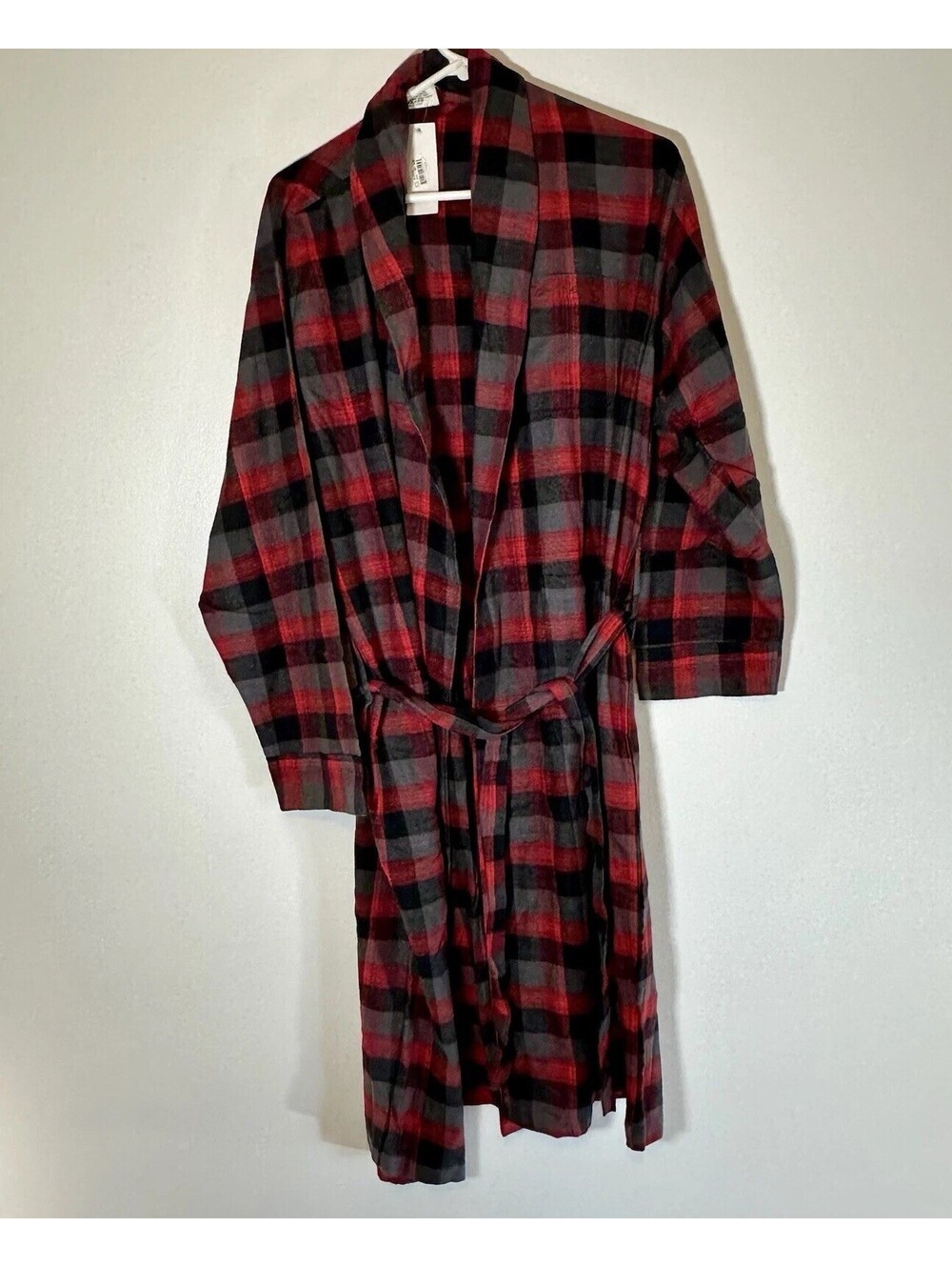 J. Crew Robe Mens M Red Plaid Flannel Shawl Collar Cotton Belted Grandpacore
